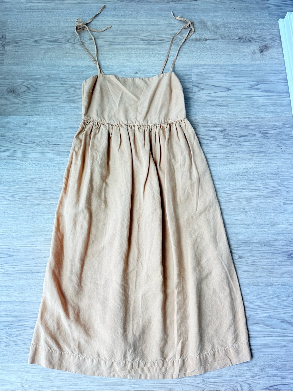 Uniqlo linen Midi Cream Tie-Shoulder Summer Dress